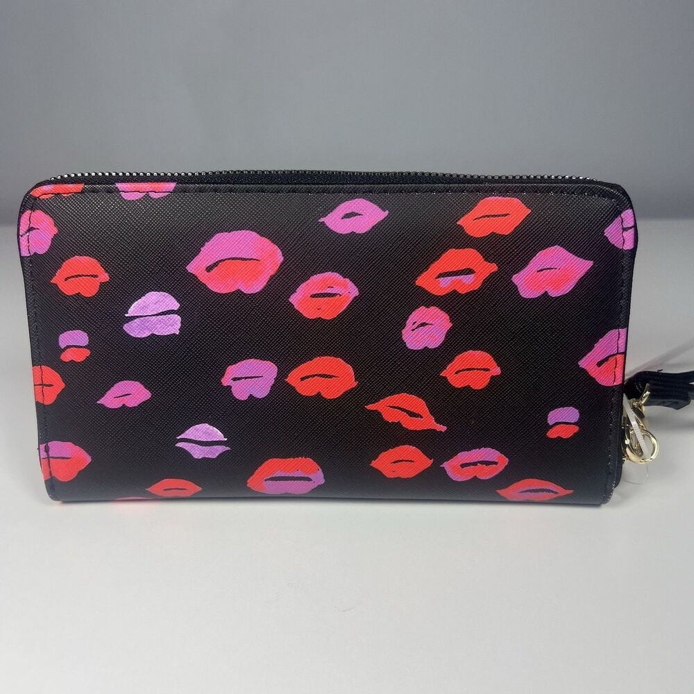 Betsy Johnson Wallet Clutch Purse Lips Saffiano Pink Red Black Zippered NEW NWT - Picture 2 of 11